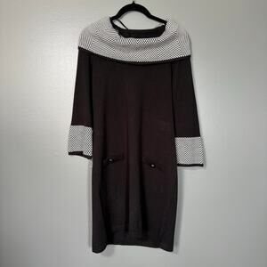 Jessica Howard Women's Black & White Herringbone Accent Sweater Dress - Size PM